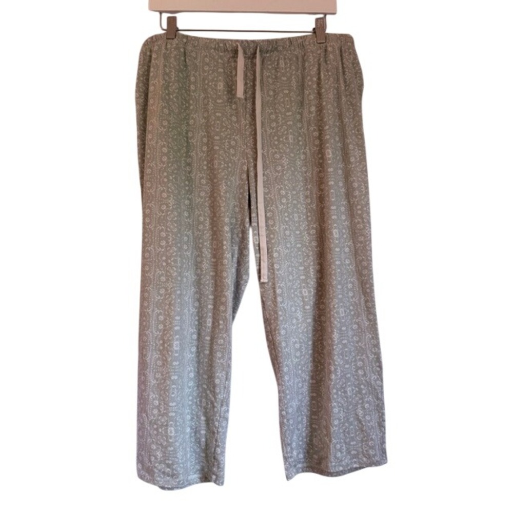 Lucky Brand Womens Green White Bandana Floral Pajama Set XL Top Drawstring Pants